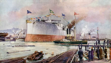 The launching of a battleship